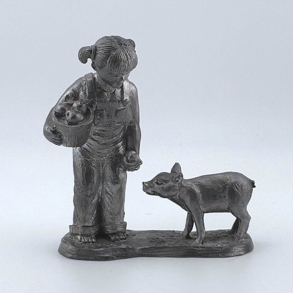 Michael Ricker "Jodi" Girl with Pig Limited Edition Pewter Figurine Girl